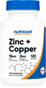 Nutricost 아연 + 구리 캡슐 (120 서빙) (15MG 아연 + 2MG 구리 서빙) - 비 GMO, 채식
