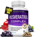 Resveratrol 보충교재 1800 mg 산화 방지제 복잡한 - 건강한 노후화, 전반적인 건강 지원, 면역 체계, 남자 여자를 위한 뇌 기능, 90의 캡슐을 위한 높게 유력한 자연적인 trans-Resveratrol 알약