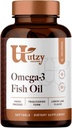 Utzy Naturals Omega-3 Fish Oil | 800mg Omega-3 | EPA와 DHA | 천연 레몬 맛 | 60 Softgels