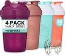 GOMOYO 4-Pack - 20 Ounce 셰이커 병, 단백질 셰이커 철사 위스키 x4의 대량 단백질 음료 및 전 운동 셰이커 컵, 접지 닦은 기계 안전 & BPA는 해방합니다