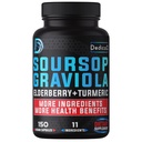 11in1 Graviola Soursop 캡슐 5 달에 대한 공급 Soursop 과일, Elderberry, Turmeric, Ginger, 우유 이틀, 크랜베리 & 더 - Mood, Immune & Body Health - 150 Vegan 캡슐