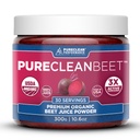 PureClean Beet Premium Beet Juice Powder - 임상적으로 입증 된 3X Greater Circulation, Endurance & Energy의 100 % 유기 산화 질소 지원 - Proudly Cold-Pressed, Eco Friendly, USA - 30 서빙