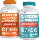 Ceylon Cinnamon Chromium, Bitter Melon 및 Green Tea Extract (120 ct) 및 28-in-1 Quercetin 및 Immune Defense Support (120 ct)에 대한 Bromelain Supplement가있는 21-in-1 Berberine 보충