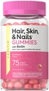 Carlyle Hair Skin and Nails Vitamin | 75 Gummies | Biotin and Collagen | 여성용 고무 보충 | 딸기 맛 | 비 GMO, 글루텐 프리