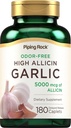 Piping Rock Odorless Garlic Pills with High Allicin | 180의 캡슐 | 냄새 무료 | 채식주의, 비 GMO, 글루텐 무료