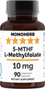 MONOHERB L-Methylfolate 5-MTHF 10 mg - 90 채식 캡슐 - 메틸 Folate 보충교재