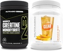 NutraBio Creatine Monohydrate, Unflavored, (300 g) 및 Clear Whey Protein Isolate, (Mango Mist) 보충교재 번들 - 근육 에너지, 최대 성장, 회복 및 힘