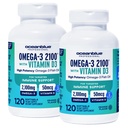 Oceanblue 직업적인 Omega-3 2100 비타민 D3 – 120 ct - 2pack – 높은 순수성 EPA, DHA, DPA 및 비타민 D3를 가진 3배 힘 Burpless 물고기 기름 보충교재 – 야생 잡초 – 오렌지 풍미