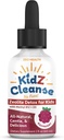 Kidz Cleanse | 아이를 위한 비석 덱 | 개발, Behavior, Energy and Gut Health Support Supplement | 테이크아웃, 순수 액체 비석 드롭 + 메틸 B12 + D3 (라즈베리 맛) - 2oz