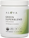 Alaya 유기 슈퍼 그린 분말 - 프리미엄 그린 주스 슈퍼 푸드 보충 분말 - Adaptogens, 산화 방지제 & Probiotics 혼합 - USDA 유기, 비 GMO, Vegan - 30 서빙 (Unvored)