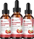 (3개의 팩) 마그네슘 글리세라이드 액체 하락, Bromelain, 비타민 B6 C D, 아이들과 성인, 밤 & 근육 지원, 딸기 풍미를 위한 마그네슘 보충교재를 가진 높은 흡수 마그네슘 액체