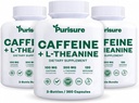 Purisure Caffeine Theanine 캡슐 알약 100mg Caffeine + 200mg L Theanine for Pre Workout Energy and Clarity Energy Pills for Fatigue, Nootropic 보충교재, 120 일 공급, 3 팩
