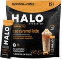 HALO Iced Caramel Latte - 에너지 음료 분말 - Electrolytes, Caffeine, 비타민 및 미네랄이 함유 된 건강한 커피 혼합 - 20 칼로리 - Keto 및 낮은 칼로리 - 1 x 12 스틱