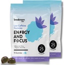 Breakroom Labs 에너지 및 초점 Gummies – 낮은 카페인 25mg w/L-Theanine, Lions Mane, 비타민 B12 - 성인, 아이를위한 Nootropic 두뇌 보충 - Vegan, 낮은 설탕, 블루 라즈베리 맛, 30 서빙