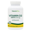자연 플러스 비타민 D3, 확장 릴리스 - 90 Vegan 정제 - 5000 IU + 25 mg Trans-Resveratrol - 심장 & 뼈 건강, 면역 시스템 지원, 노화 방지 - 글루텐 무료 - 90 서빙