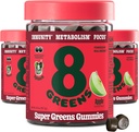 8Greens Supergreens Gummies | Metabolism, Immunity & Focus, Digestive Health Enzymes, Organic : Chlorella, Spirulina, Aloe Vera, Apple 풍미, 150 조사를위한 슈퍼 그린 파우더 슈퍼 푸드 거미