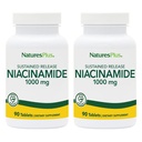 Natures Plus Niacinamide 1000 mg - 90 지속 방출 정제, 2 팩 - Immune & Skin Health, Energy Production & Brain Function - 채식주의 자, 글루텐 무료 - 180 총 서빙