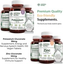 자연적인 Nutra 칼륨 Gluconate 99 mg와 아연 Gluconate 50 mg 보충교재는 면역력과 에너지 수준을 유지하는 것을 돕습니다, 글루텐 자유로운, 좋은 건강을 위한 필수.