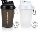단백질 혼합을위한 2 팩 셰이커 병, 손잡이가있는 17 oz 작은 단백질 셰이커 병, Pre Workout 용 혼합 공이있는 체육관 셰이커 컵, BPA-Free & Dishwasher Safe (Black, White)