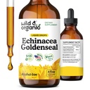 Wild & Organic Echinacea Goldenseal Tincture - Echinacea와 Goldenseal 뿌리 추출물을 가진 면역 지원 하락 - 채식주의자, 설탕 & 알콜 자유로운 액체 보충교재 - 4개 fl oz