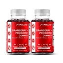 Vitamatic 2 팩 Vegan Cranberry Gummies D-Mannose, 여성 Urinary Tract 건강을 위한 Probiotic & 비타민 C - 서빙 당 25000mg 동등한 (에서 50:1 추출물 500 mg) - 60 조사