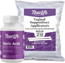 NewLife Naturals Boric Acid Vaginal Suppositories 600mg (60 팩) 28 Applicators - pH Balance, Feminine Health 및 Intimate Wellness - 미국에서 제조