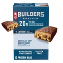 CLIF BUILDERS + 카페인 단백질 바 - 초콜릿 칩 쿠키 반죽 맛 - 20g 식물 기반 단백질 - 글루텐 무료 - 비 GMO - 낮은 글리세라이드 - 인공 감미료 없음 - 2.4 oz. (12 팩)