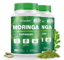 Moringa 캡슐 2 병 | 800mg 순수한 Moringa 분말 캡슐 – 지원 에너지, 면역 지원, Gut 건강, 녹색 Superfood 포함 비타민 & 아미노산