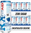 FITAID RX Zero Sugar, 캡슐화 된 크레아틴, 운동 회복 음료, All-In-One Blend, BCAA, 글루코사민, 심황, B-Complex, 일렉트로트로트, 블루 라즈베리, 12 Fl Oz (24 팩)