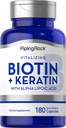 Piping Rock Biotin 5000mcg | 180 캡슐 | Plus Keratin 및 Alpha Lipoic Acid | Non-GMO, 글루텐 무료 보충