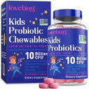 아이를 위한 LOVEBUG Probiotics – 나이 4를 위한 Prebiotic 섬유를 가진 Probiotic Chewables, 매일 아이들의 Gut 건강 & 소화 지원 보충교재, 설탕 자유로운 베리 풍미, 60 조사