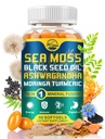 Nature's live Organic Sea Moss Softgels, Black Seed Oil, Ashwagandha, Bladderwrack, Ginger, Burdock Root, Manuka Honey, Immune System, 스킨, 에너지, 90 Softgels, 1 팩