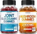 Glucosamine Chondroitin (60 카운트) 남성 및 여성을위한 관절 보조 식품 - 1 혼합 (120 Gummies) 초점 및 두뇌 버섯 보충 - Vegan & USA Made