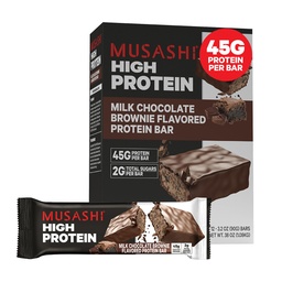 MUSASHI 고단백 막대기, 45g 단백질, 2g 총 설탕, 우유 초콜렛 브라운, 포스트 운동 및 단백질 식사 이동, 3.2oz (90g) 막대기의 12 팩