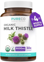 PURE CO USDA 유기 우유 이틀 캡슐 - 80% 살충제를 위한 Silymarin 보충교재 - 30:1 우유 이틀 추출물 가축 Detox 120 일 공급
