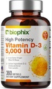 비스듬한 비타민 D-3 5000 IU 360 Softgels - 여분 처녀 올리브 기름 비 GMO Soy 자유로운 지원 강한 뼈 면역력에 있는 높 순수성