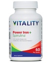 VITALITY Power Iron + Spirulina | 45mg Iron | Blood Builder | Iron Deficiency Support | Vegan | All Natural Supplement | Stomach의 Gentle | 캡슐... (60 개)