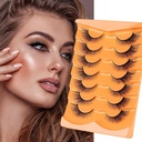 Heasy Fox Eye Lashes, Wispy False Eyelashes D Curl Mink Lashes Fluffy False Lashes Natural Look Cat Eye Lashes Strip Pack 7 쌍, 검은 색