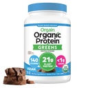 Orgain Organic Vegan Protein Powder + Green, Creamy Chocolate Fudge - 21g Plant 기반 Protein, Gluten Free, Dairy & Lactose Free, Soy Free, No Sugar 추가 없음, Gut Health 용 Iron & Prebiotics - 1.94lb
