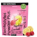 PowderVitamin Electrolytes 분말 플러스 (100 인분) 라즈베리 Lemonade Electrolyte 분말, Zero Calorie, Keto, Zero Sugar, No Maltodextrin, 1000mg 칼륨, 120mg 칼슘, 120mg 마그네슘, Hydration