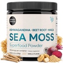 Atlantic Naturals Sea Moss Superfood Powder with Ashwagandha, Beet Root, Maca Root - Sea Moss Powder는 건강한 피부, 운동 성능 및 긍정적 인 무드 - 바닐라 맛 (150g)을 지원합니다.