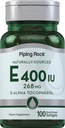 Piping Rock Vitamin E 400 IU Softgels | 268mg | 100 Softgel 캡슐 | D-Alpha Tocopherol | 비 GMO, 글루텐 무료 보충