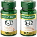 Nature 's Bounty Vitamin B12, Energy Metabolism 및 Nervous System Health, 500mcg, 정제, 100 Ct (패키지 2) 지원
