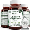 자연적인 Nutra Chelated 마그네슘 산화물 250 mg - 강한 뼈, 심장 건강, 에너지 부스트, 글루텐 자유로운, 비 GMO, BPA 자유로운 재생할 수 있는 유리병에 있는 90의 정제 (3 팩)를 위한 높은 흡수