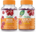 비타민 C + 마늘 1000mg, Gummies 번들 - 훌륭한 맛, 비타민 보충, 글루텐 무료, GMO 무료, Chewable Gummy
