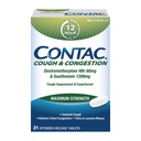 Contac 기침 & 혼잡 최대 힘 통제 기침, 얇고 느슨한 Mucus, Guaifenesin & Dextromethorphan HBr, 장시간 방출 정제, 21 조사