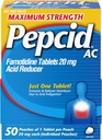 Pepcid AC 최대 힘 Heartburn 기복 정제, OTC 약은 심장 박동 & 산 Reflux 산 Indigestion 때문에, 20mg Famotidine 산성 흡진기, 빠른 행동, 1 x 50 ct