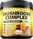 Satoomi 10in1 버섯 보충교재 Complex - 사자 Mane, Cordyceps, Reishi, Chaga 및 6 더 - 기억 & 초점을 위한 뇌 보충교재 - 90 조사 - 3 달 공급