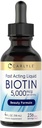 Carlyle Biotin 5000mcg 액체 드롭 | 4 fl oz | 여성과 남성용|베리 맛 | 뷰티 포뮬러 | 채식주의, 비 GMO & 글루텐 무료 보충