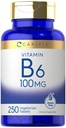 Carlyle Vitamin B6 100mg | 250 정제 | Pyridoxine 염산염 보충 | 채식주의, 비 GMO, 글루텐 무료